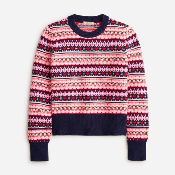 J. Crew Fair Isle Heart Crewneck Sweater Size XS - Picture 1 of 7